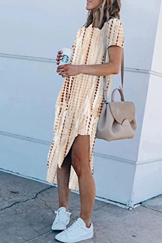 Alaster Women's 2023 Casual T-Shirt Midi Dress Short Sleeve Summer High Splits Bohemia Dress With Pocket High Low Solid Midi Dress #TOP1
