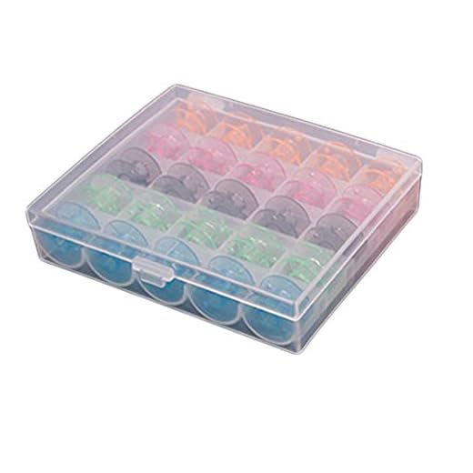 25 Grids Caja de máquina de coser de plástico transparente bobinas caso con 25 canillas color