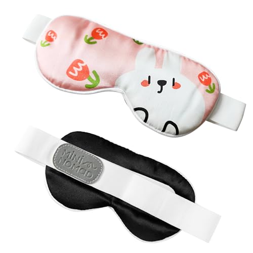 Luxurious Silk Sleep Mask for Baby - Extra Wide Adjustable Velcro Strap, Cute Baby Sleep Aid, Perfect for Kids Sleepover and Travel, Sleep mask Age 4-15. 100% Block Light. (Bunny, XSmall)