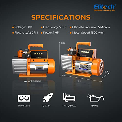 Elitech 12 Cfm Vacuum Pump 2 Stage Intelligent Hvac Vacuum Pump App Control, Svp-12 #TOP6