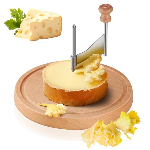 MISTOD Cheese Curler Wheel Butter Wheel with Sharp Blade Wood Base for i.a. Tête de Moine & Chocolate, Suitable for Restaurants, Cafes, and Dessert Shops, Home