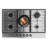 Cecotec Placa de Gas 5 Fuegos Bolero Squad GN 5200F Inox. 11kW, Preparada para Gas Natural, Acero Inoxidable, Parrillas Completas de Hierro Fundido, Quemador Wok, Encendido Eléctrico
