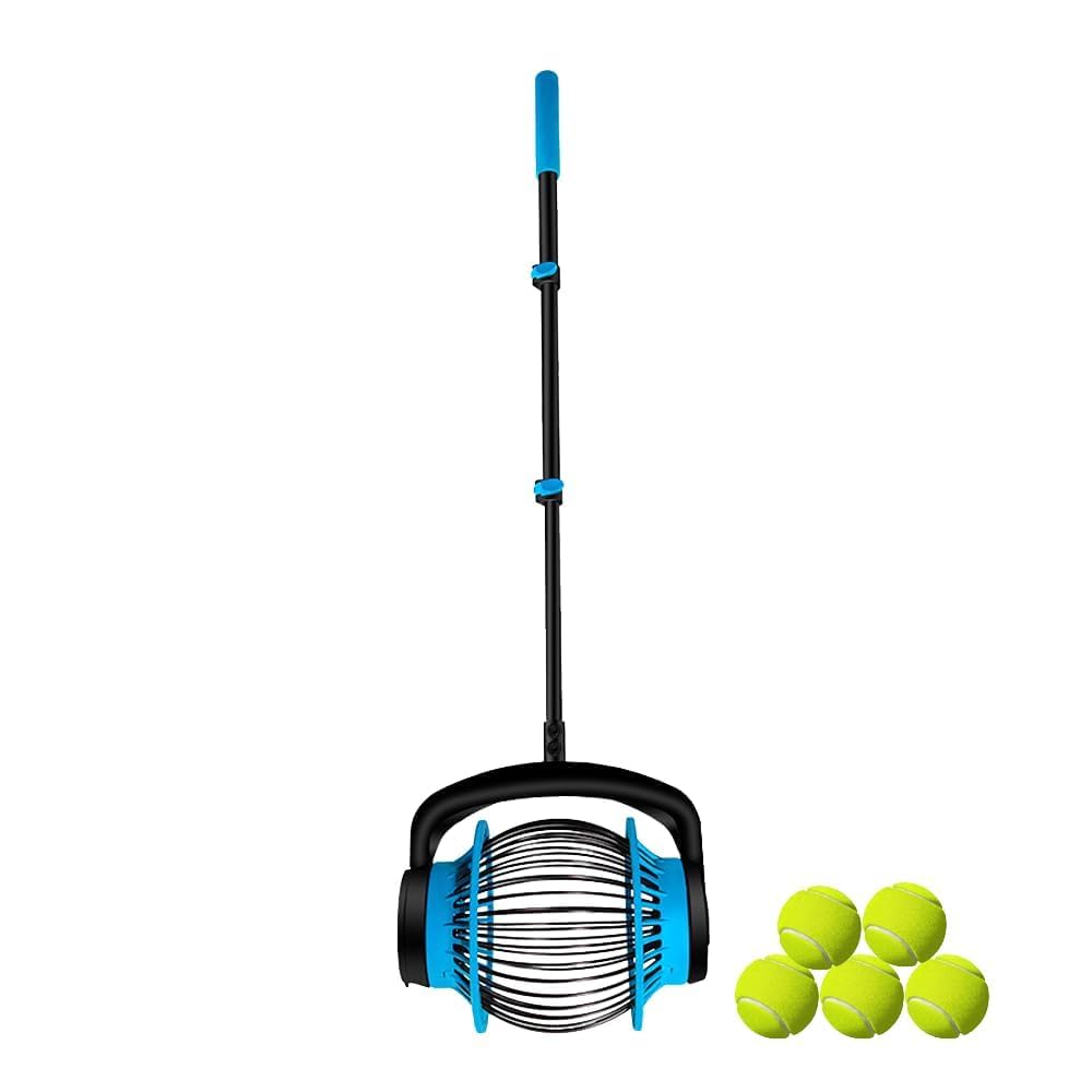 Tennis Ball Picker with Telescopic Handle, 6L Large Capacity Roller Ball Hopper for Tennis & Pickleball, Durable Steel & Nylon for Coaches, Players, Training