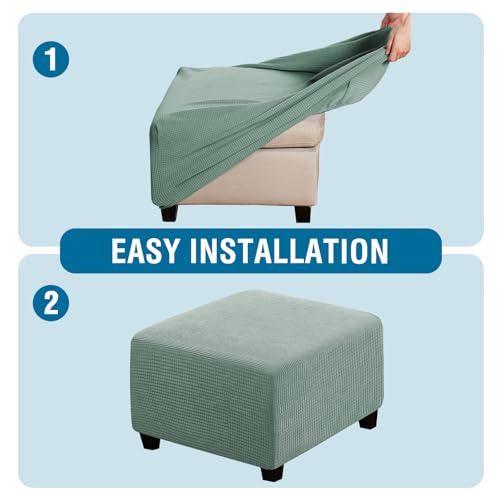 Image of H.VERSAILTEX Square Ottoman Covers Ottoman Slipcovers Folding Storage Stool Furniture Protector Form Fit with Elastic Bottom, Stretch High Spandex Small Checks Jacquard Fabric(Large,Sage)