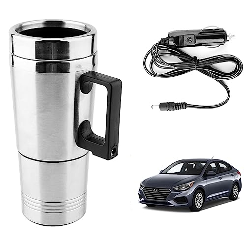 Image of Oshotto 12V Stainless Steel Car Heating Kettle /Mug, Travel Friendly electric Tea /Coffee maker Compatible with Hyundai Accent (300ml) - Silver