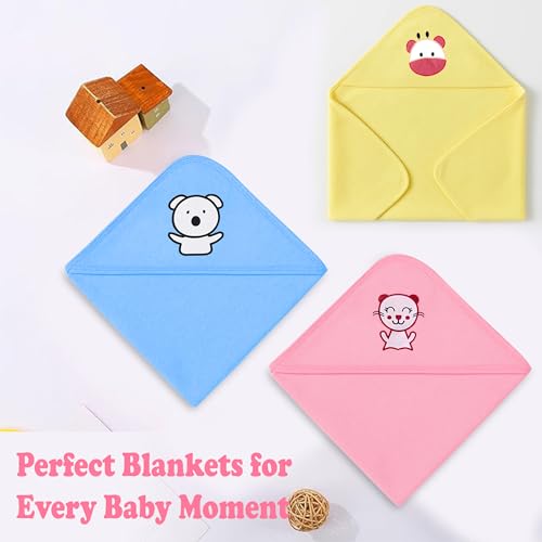 Image of GLUN Newborn Babies Wraping Blankets Comes with Hood, Pack of 3 Combo (73x63 Inch) for 0-6 Months Babies, AC Blanket Cum Bathing Wrap Towel