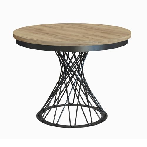 MEBLINI Esstisch Rund Ausziehbar aus Metall - Loft - Esszimmertisch Modern - Küchentisch - Ausziehtisch - Round Dining Table - Esszimmertische - 100-138x77cm - LUCO - Gold Craft Eiche/Schwarz Matt