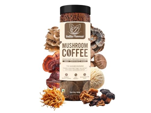 India Flavour Mushroom Coffee - 7 Mushroom Blend with 100% Pure Coffee | Energy, Focus & Immunity Support | 500 G