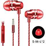【収納袋付】有線 イヤホン カナル型 イヤフォン ヘッドホン 有線イヤフォン マイク付き 高音質 音量 リモコン付き 防水 重低音 音漏れ防止 外音遮断 ステレオ 疲労軽減 イヤホン イヤホン 有線 切れにくい 通話可能 かわいい インナーイヤー型 3.5mm android/iPhone/iPod/iPad対応 (レッド)