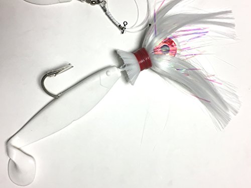 Blue Water Candy - Rock Fish Candy 16 Oz Cannonball (White) Mojo Striper Daisy Chain Lure, Loaded With 9-Inch Swimbait Shad Body & 3 X 6-Inch Trailing Shads - Rigged & Ready (White) #TOP4
