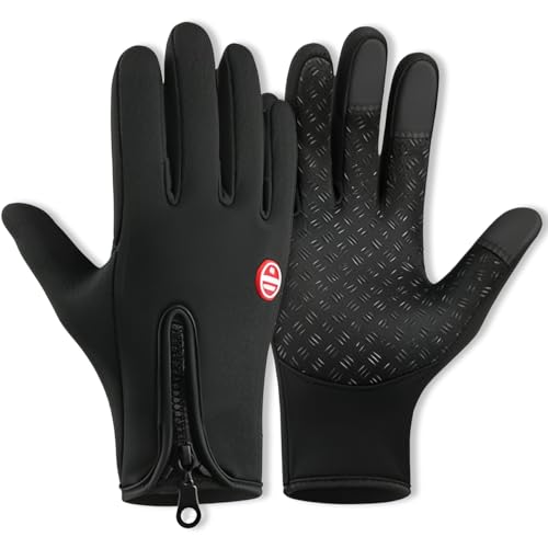 VyxStelyndric Winter Fahrradhandschuhe Herren Damen, Wasserdicht & Winddicht, mit Reißverschlusstasche & Touchscreen-Funktion, Thermo Winter Handschuhe für für MTB, Rennrad