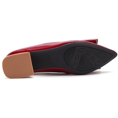 Women's Chunky Closed Toe Low Block Heels Work Pumps Comfortable Dress Wedding Shoes for Party Office Red Size 7.5 angle 3