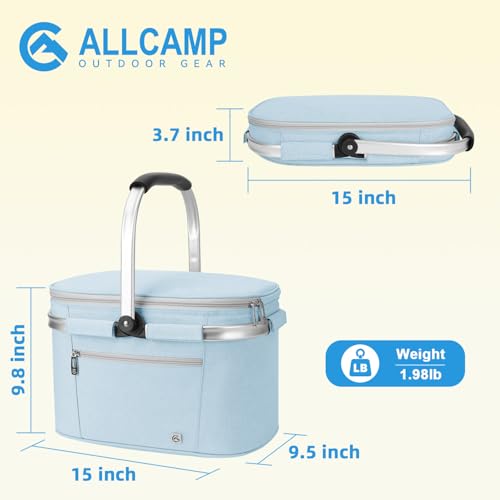 ALLCAMP Picnic Basket - Insulated Cooler, Thickening Foldable Picnic Basket with Removable Baskets & Sewn-in Frame, Basket for House Warming Gifts New Home(Light Blue) by ALLCAMP OUTDOOR GEAR - Image 2
