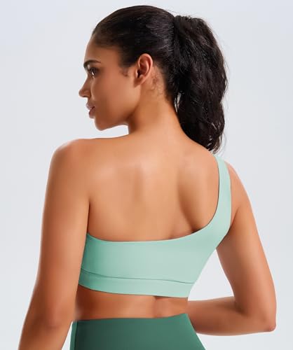 Image of One Shoulder Sports Bras for Women Low Impact Asymmetrical Workout Tops Padded Yoga Right Shoulder Strap Bra