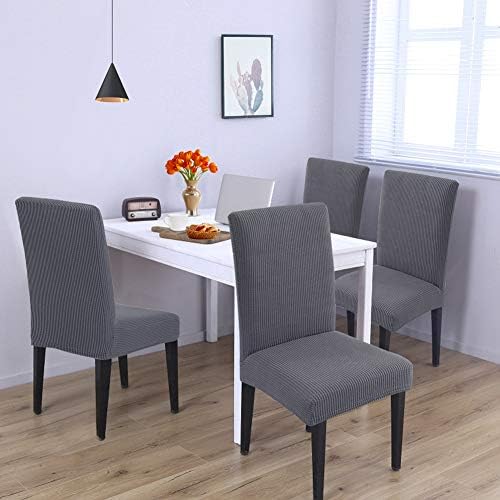 LUOLLOVE Dining Chair Covers Set of 6, Stretch Removable Washable Chair Covers for Dining Chairs with Elastic Band (Gray)