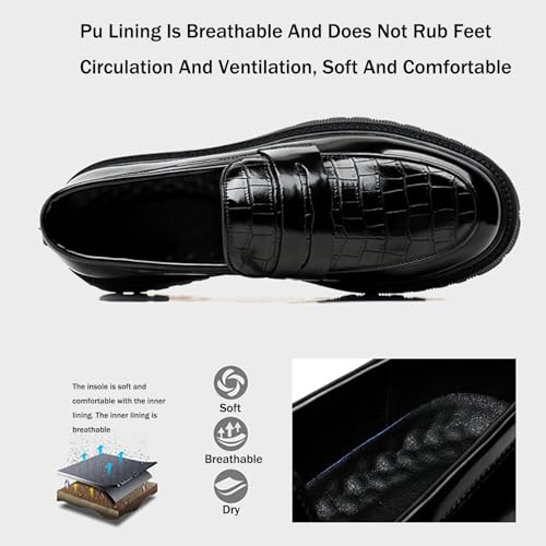 Men's Textured Chunky Platform Penny Loafers Vintage Round Toe Hand Stitched Non-Slip Slip-On Dress Shoes for Business, Work, Wedding4