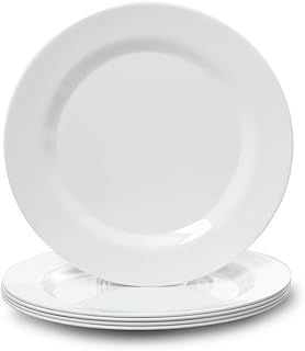 6pcs Melamine Dinner Plates - 10.75 inch Melamine Plates Sets, Durable Dishes Set for Indoor and Outdoor Use, Dishwasher Safe, White Plates