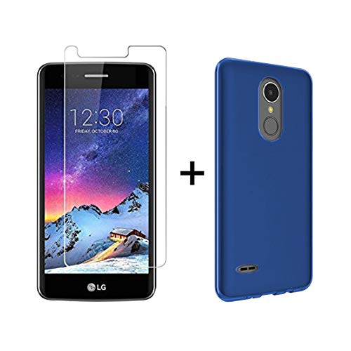 TBOC Pack: Funda de Gel TPU Azul + Protector Pantalla Vidrio Templado para LG K4 [2017] M160 [5.0 Pulgadas]. Silicona Ultrafina y Flexible. Protector Resistente a Golpes Caídas y Arañazos
