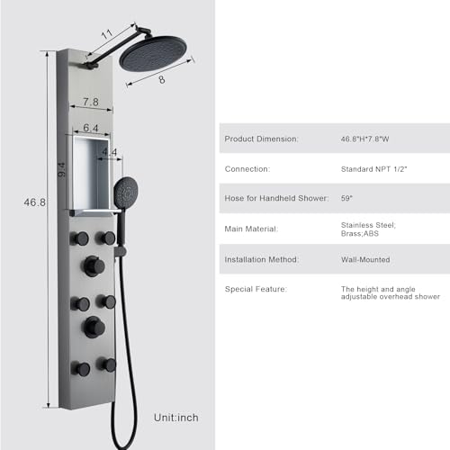 POPFLY Shower Panel Tower System with 8-inch Rainfall Shower and Shelf by POPFLY - Used condition - Image 7