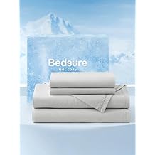 Bedsure Cooling Sheets Queen, Cooling Sheets for Hot Sleepers, Chill Cool Bed Sheet, Deep Pocket Up to 18 Inches, Soft & Breathable Queen Sheet Set, 4 Pieces, Grey