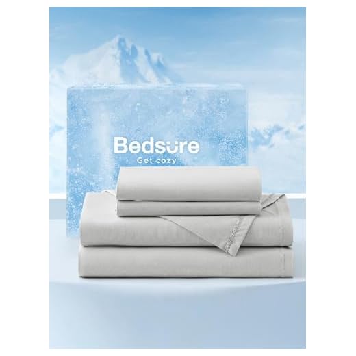 Bedsure Cooling Sheets Queen, Cooling Sheets for Hot Sleepers, Chill Cool Bed Sheet, Deep Pocket Up to 18 Inches, Soft & Breathable Queen Sheet Set, 4 Pieces, Grey