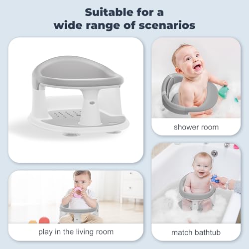 Baby Bath Seat-for Babies 6 Months & up with Temperature Alert+Soft Cushion+Suction, Toddler Bath Seat for Baby, Sitting Up with Baby Bathtub Seat, Grey