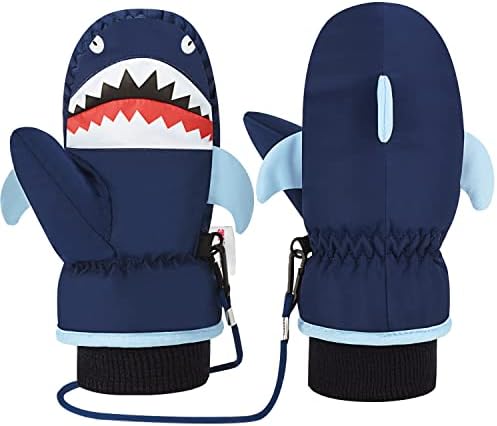 7-mi Snow Gloves for Kids TPU Waterproof Thermal Fleece Warm Windproof Soft Cotton Anti-Lost Winter Snow Mitten for Children Boys Girls 4-6 Years Skiing & Snowboarding Outdoor Playing Navy Blue