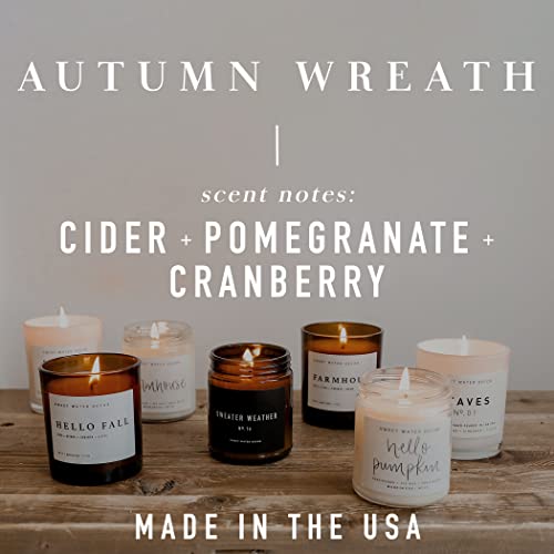 Sweet Water Decor Autumn Wreath Soy Candle | Lemon Peel, Pomegranate, Red Currant, And Apple Cider Fall Scented Candles For Home | 12Oz Black Stoneware Jar, 60+ Hour Burn Time, Made In The Usa #TOP5