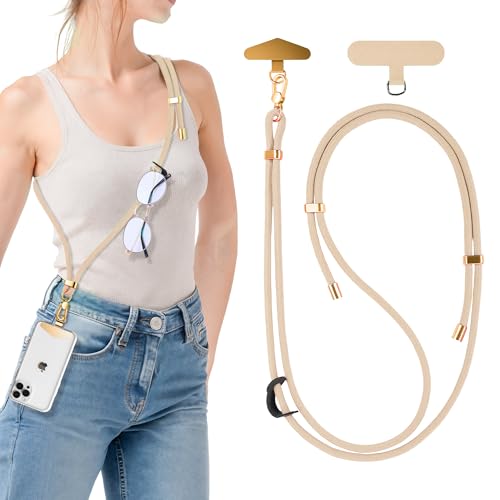 Oudizz Lanière pour téléphone portable à porter en bandoulière avec 2 attaches (coussin en nylon + plaque métallique), lanière réglable pour téléphone portable