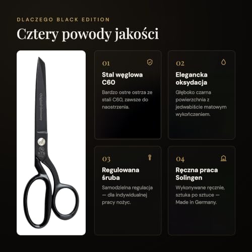 BLACK-EDITION Schneiderschere Stoffschere Haushaltschere 23 cm – ideal für Arbeit, Schneiderei, Haushalt oder Büro – von NTS-Solingen