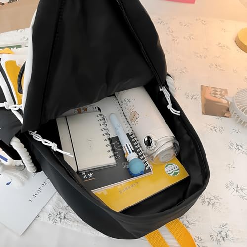 Mochila Escolar Kawaii Linda com Broche e Acessório Boneco Ursinho Pingente Escolar Fofa (Preta)