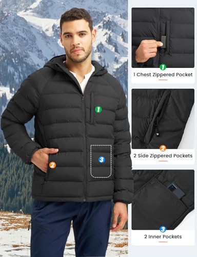 Image of TBMPOY Men's Puffer Jacket Lightweight Hooded Winter Warm Water-Resistant Coat for Ski Casual Travel