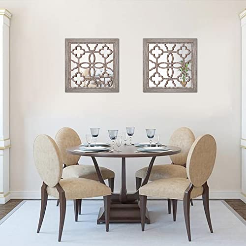 Yudarte 2Pcs Set Square Cutout Wall Mirror Decor - Farmhouse Rustic Decorative Mirrors For Bedroom Bathroom Living Room Kitchen Entryway 12X12 Inches #TOP1