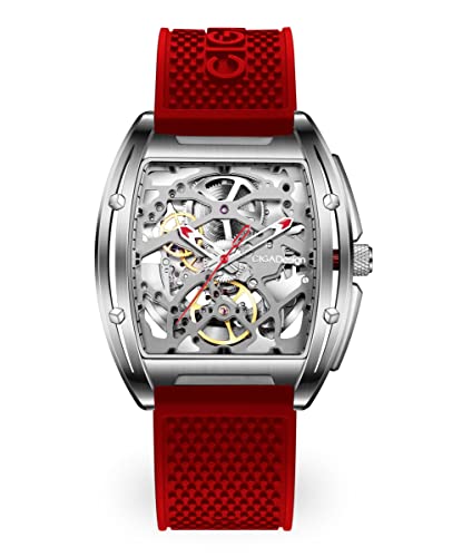 CIGADesign Z Series Automatic Skeleton Wristwatch, Luxury Tonneau with Leather and Silicone Strap, Stainless Steel, Business Dress, Waterproof, Gifts for Men