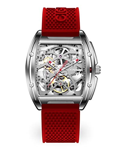 CIGA Design Orologio meccanico da uomo, design a forma di botte di vino, cassa in acciaio inox, vetro zaffiro, orologio automatico impermeabile di alta qualità, 3 ATM, rosso