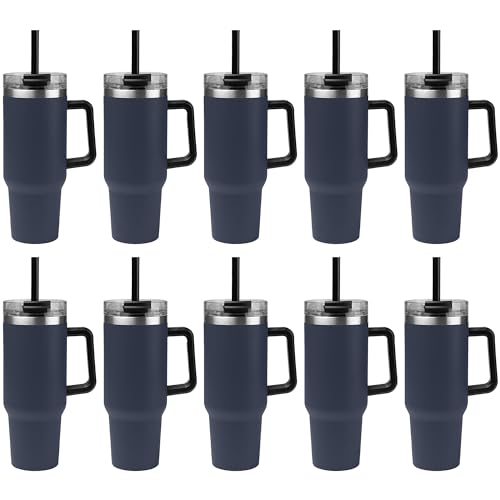 Gifts by Design 10 Ct of 40 Oz Intrepid Stainless Steel Tumbler with Lid, Straw & Handle – Navy Blue – Customizable Insulated Cups for Water, Coffee, Hot & Iced Drinks – Great for DIY, Events, Work by Gifts by Design - Used condition - US$90.36