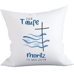 Liamoria® Taufkissen Geschenk zur Taufe oder Geburt Modell Moritz 40 x 40 cm Kissen Bezug mit Personalisierung ohne…