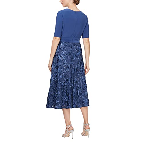 Image of Alex Evenings Women's Tea Length Dress with Rosette Detail