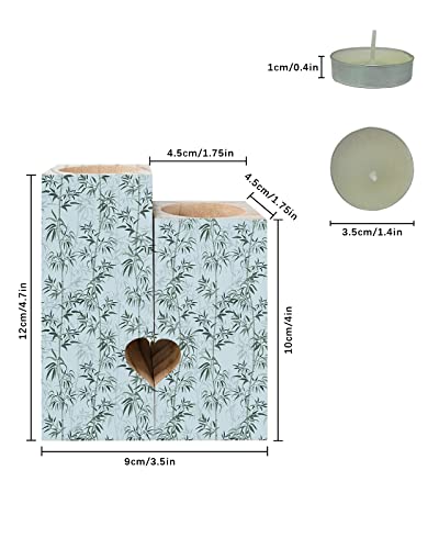 Double-Sided Printing Candle Holders, Hand Paint Blue Bamboo Candle Holder Heart Candlestick Wood Tealight Holder For Birthday Party Anniversary Natural Scenery Spring Botanical #TOP2