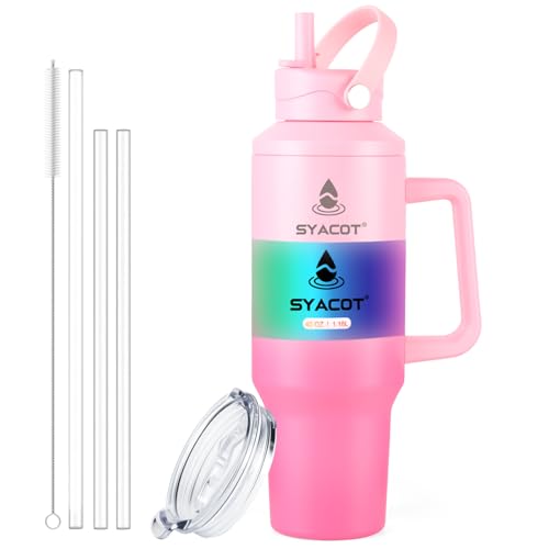 40 oz Tumbler with Handle and Straw or Convert to 40 oz Insulated Water Bottle Fits in Cup Holder. Stainless Steel Metal Water Flask with 2 Lids for Travel,Camping,Gym Sports Coffee Mug Thermal Cup