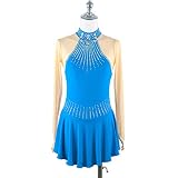 JTKDL Eiskunstlauf Kleid Frauen Mädchen Eislaufen Kleid Stretchy Wettbewerb Skating Tragen Klassische Langarm,SkyBlue-XXXL