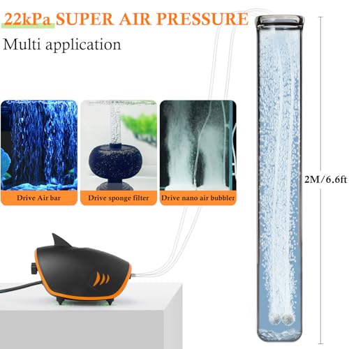 HITOP 4W 110GPH Powerful Aquarium Air Pump, Quiet 2-outlets Aquarium Aerator, Adjustable Fish Tank Air Pump with Accessories, for 20-200 Gallon Tank, with ON/Off Button