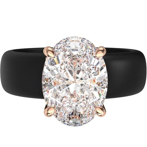 Rinfit Silicone Ring with Stone - Oval Cut Cubic Zirconia Solitaire Engagement Ring for Women - Rubber Wedding Bands - Patent Pending Design, Size 6, Silicone, Cubic Zirconia