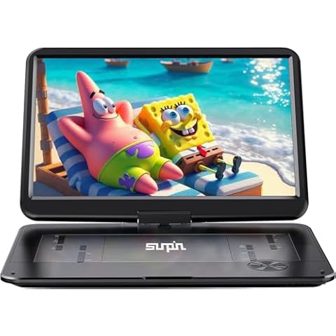 SUNPIN 17.9" Portable DVD Player with 15.6" Large HD Swivel Screen, 6 Hours Rechargeable Battery CD Player Support AV in&Out/USB/SD Card/Sync TV, Region-Free DVD Player with Remote Controller, Black Cover