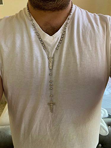 HarlemBling Solid 925 Sterling Silver Rosary Beads - Heavy 36.5 Grams - 6mm Wide - Men's Rosario Necklace Prayer Beads4