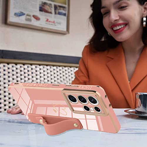 Ziye Galaxy S21 Ultra 5G Luxury Electroplated Case With Strap Love Heart Plating Gold Bumper Cover For Women Girls Anti-Scratch Shockproof Back Phone Case For Samsung Galaxy S21 Ultra 5G #TOP4