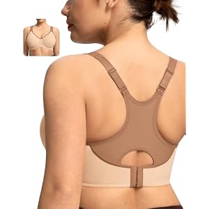 HSIA Sports Bra for Women High Support Large Bust Outside Underwire Adjustable Racerback Unlined Full Coverage Sports Bra Light Beige 36D