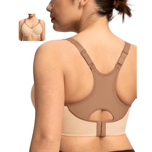 HSIA High Support Sports Bra for Women Full Coverage Unlined Large Bust Bra | Outside Underwire, High Impact Lift, Wider Mesh Racerback, Adjustable Straps, for Running, HIIT & Sports, 2 Nipp