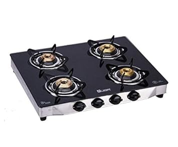 QUBA 4 Burners Gas stove In Black Glass Top (Automatic Ignition)