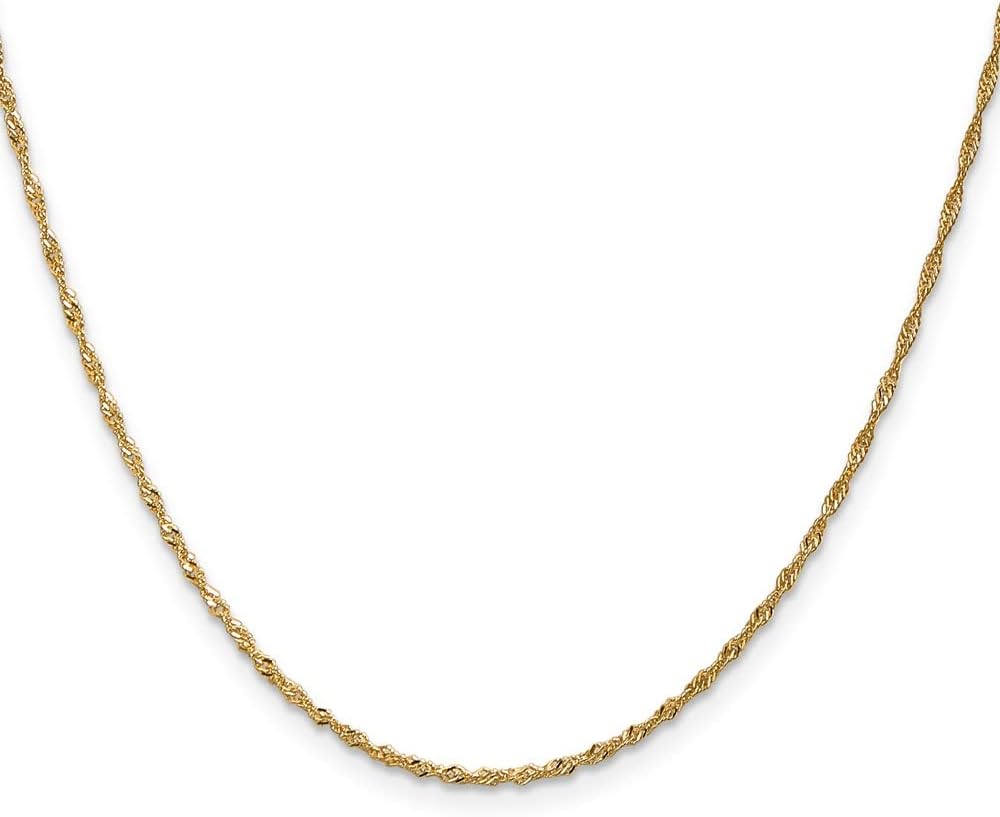 JewelryWeb Solid 18k Yellow Gold Italian Diamond-Cut 1.35mm Singapore Chain Necklace 16-24 Inches Chain Necklace for Women and Men in